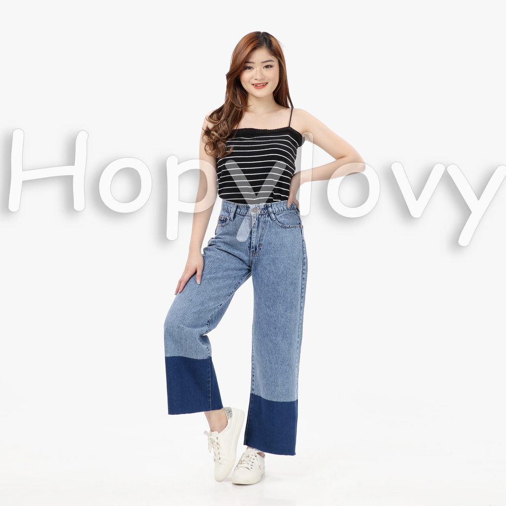 HOPYLOVY Celana Kulot Jeans Boyfriend Jeans Gradasi Ombre Unfinished Tavisha