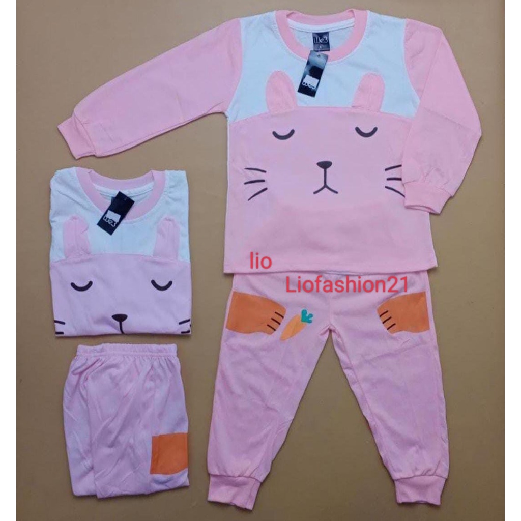 V3 / We3 Setelan Stelan Baju Tidur Piyama Anak Perempuan Tangan panjang  Celana Panjang 1-10Tahun