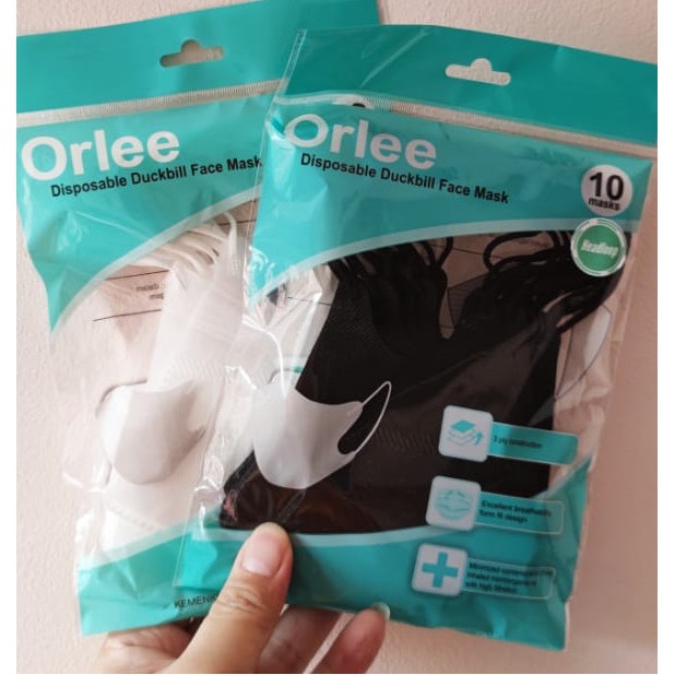 Orlee Masker 3Ply Duckbill isi 10pcs 3D Headloop 3Ply Hijab Kemenkes