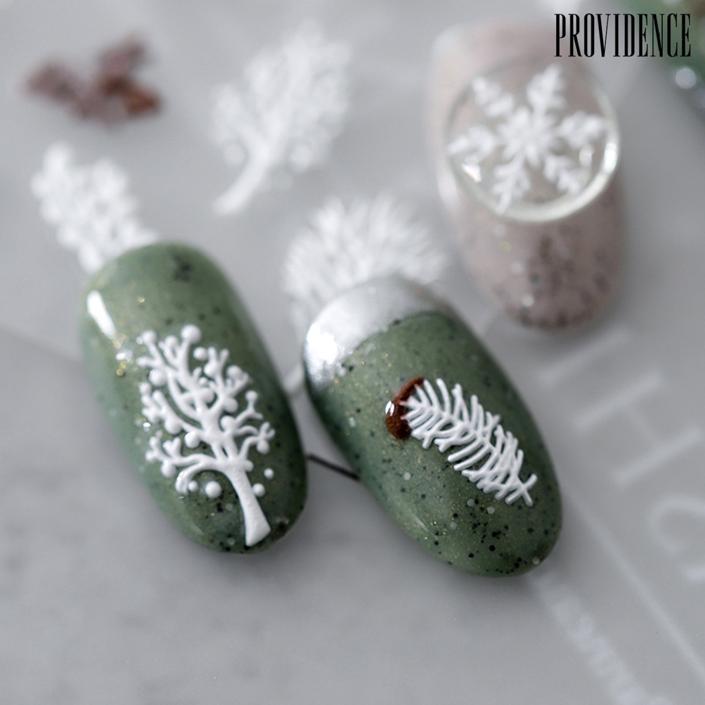 Providence Stiker Kuku Motif Snowflake / Pohon Natal 3d Untuk Dekorasi Nail Art / Manicure