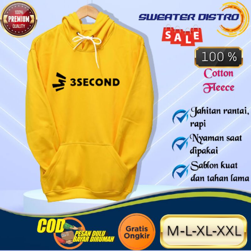 Sweater / Switer / Sweter Hoodie Hodie Distro 3SECOND TEXT BLACK - KUNING Fashion Pria Wanita Remaja
