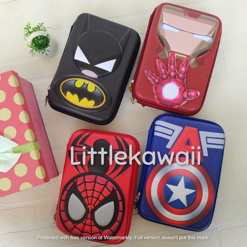 LK/Tempat Kotak Pensil Hardcase Frozen Batman Ironman Spiderman Karakter Fashion Anak Sekolah Import