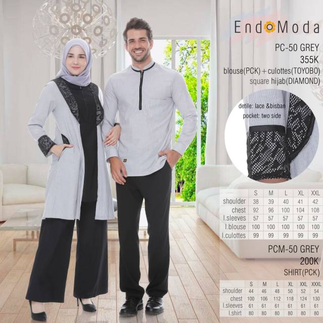 Baju Muslim Couple Dewasa - Abu/Grey - Stelan Wanita - Original Endomoda