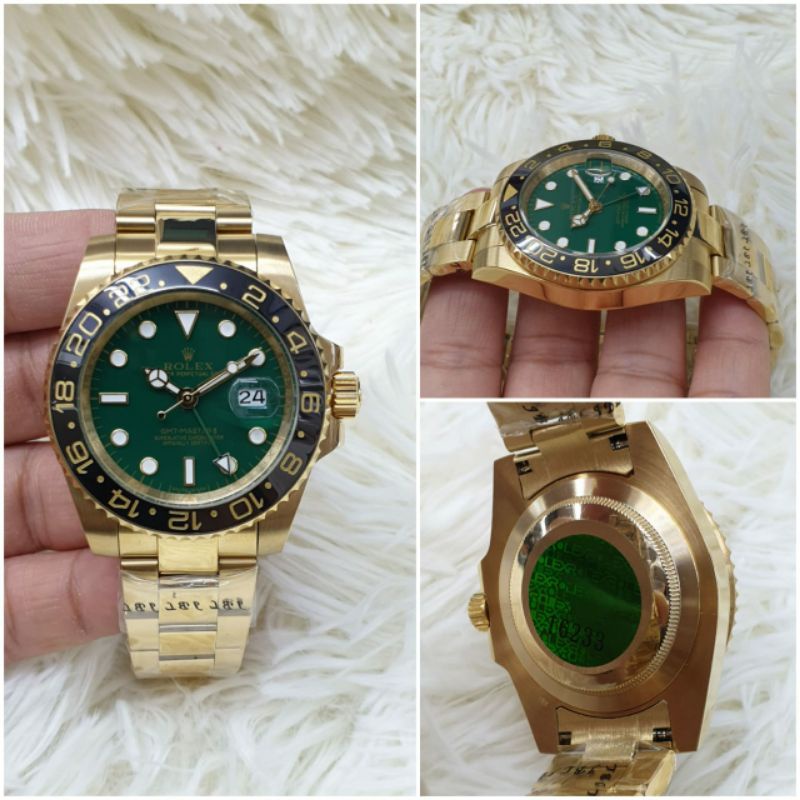 Jam Tangan Rolex GMT Autometic Super Premium Graden AAA - Jam Tangan Pria Rolex GMT Gold Plat Hijau