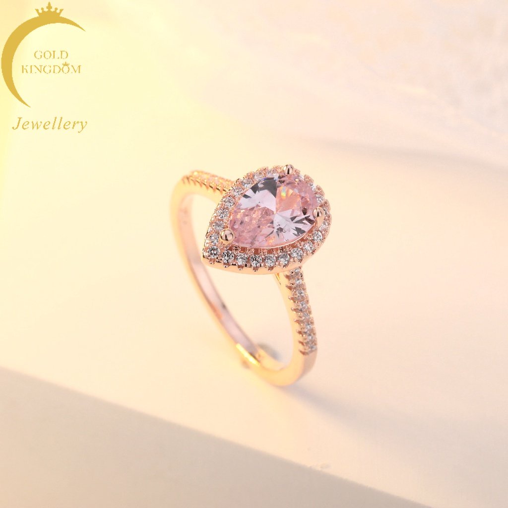 Goldkingdom Perhiasan Fashion 24K Bangkok Aksesoris Ready Stock A Woman Full Lapis Berlian Rose Gold Hias Zirkon Bubuk Kristal Berbentuk Jatuh Engagement Party Ring