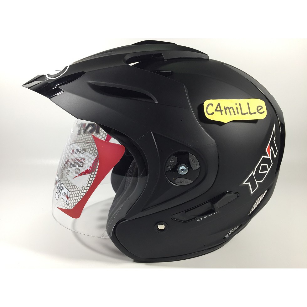 HELM KYT VENOM RR BLACK DOFF DOUBLE VISOR HALF FACE HELM KYT VENOM RR BLACK DOFF DOUBLE VISOR HALF FACE