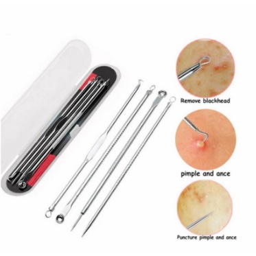 Pinset Alat Pencabut Set Pengangkat Pencetan Komedo Jerawat Blackhead Remover Kit Stainless Steel facial kecantikan