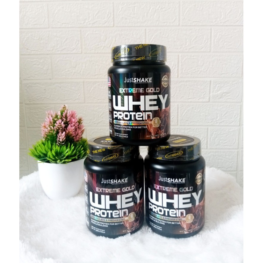 JUSTSHAKE EXTREME GOLD WHEY PROTEIN /SUSU PEMBENTUK OTOT PRIA DAN WANITA (berat265gr)