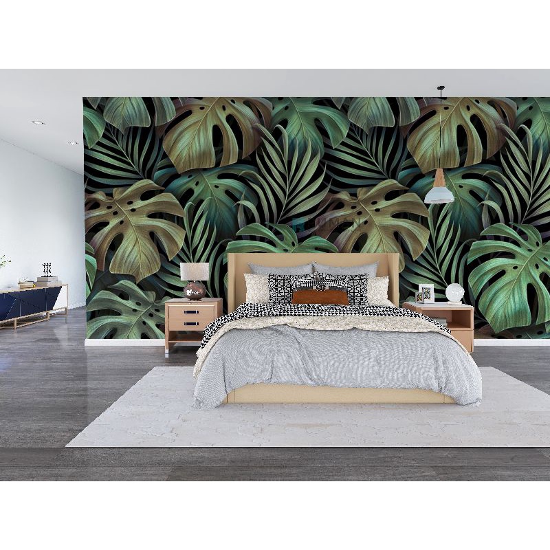 Wallpaper Dinding Custom 3D Photowall Background Motif Leaf Daun