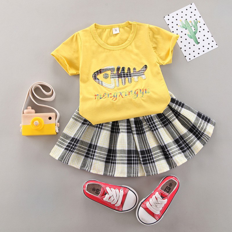 Baju anak perempuan celana rok + kaos katun premium set anak cewek import FISH MB STLNG09