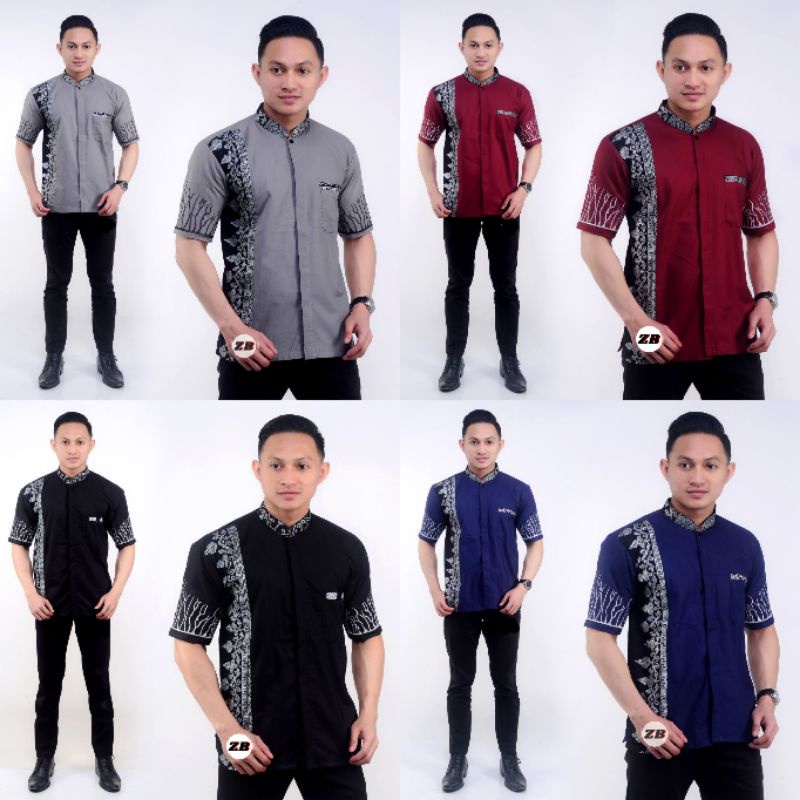Kemeja Batik Pria Hem Batik Pria Kombinasi Bordir / Baju Batik Pria Murah  Koko Batik Lengan Pendek