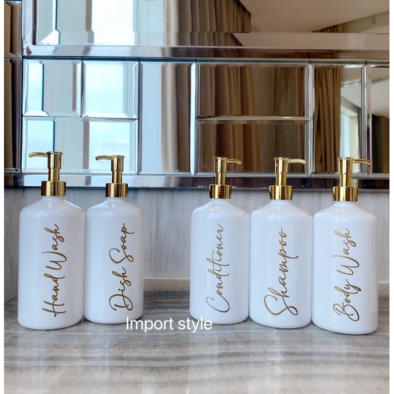 botol putih GLOSSY 500ml GOLD CHIC . aeshtetic bottle refill tempat sabun cair estetik pump silver gold luxury