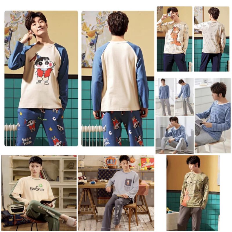 SETELAN PIYAMA KAOS COWOK TANGAN PANJANG IMPORT KOREA STYLE SIZE L-XXXL