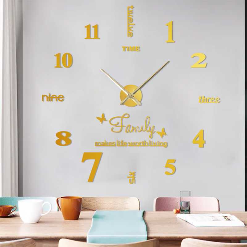 Jam Dinding Raksasa Diameter 120cm 3D huruf timbul acrylic Jam dinding dekorasi rumah minimalis modern untuk kantor rumah dan cafe Large Wall Clock Quartz 3D DIY Big Watch Decorative Kitchen Clocks Acrylic Mirror Sticker Oversize Wall Clocks Home Letter