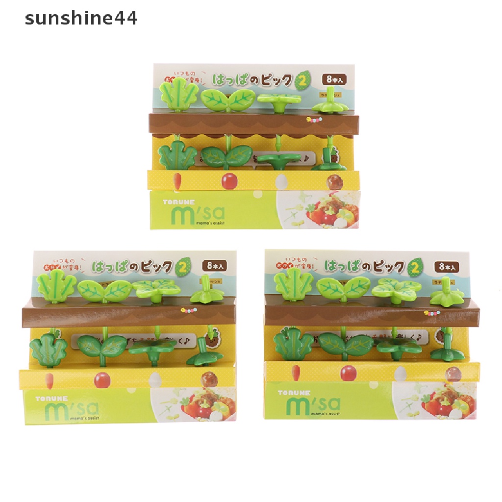 Sunshine 8pcs Pick Buah / Kue / Salad Mini Bentuk Vork Tandenstoker Bladeren