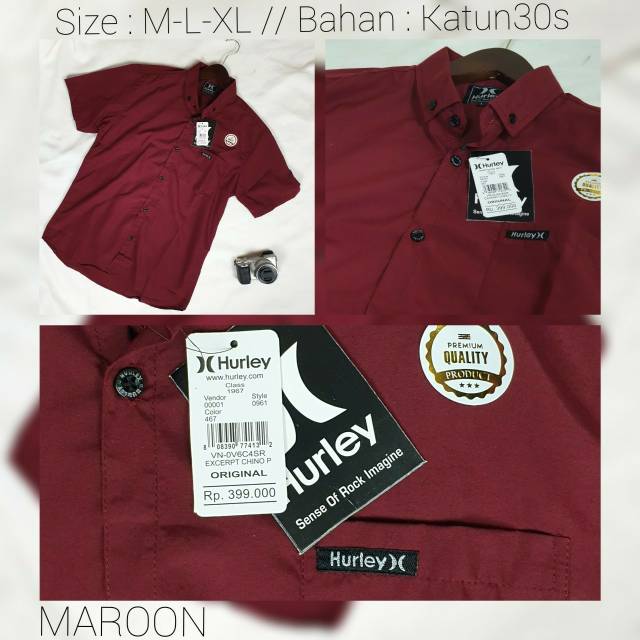 KEMEJA PRIA LENGEN PENDEK / KEMEJA COWOK ORIGINAL HURLEY / KEMEJA KANTOR