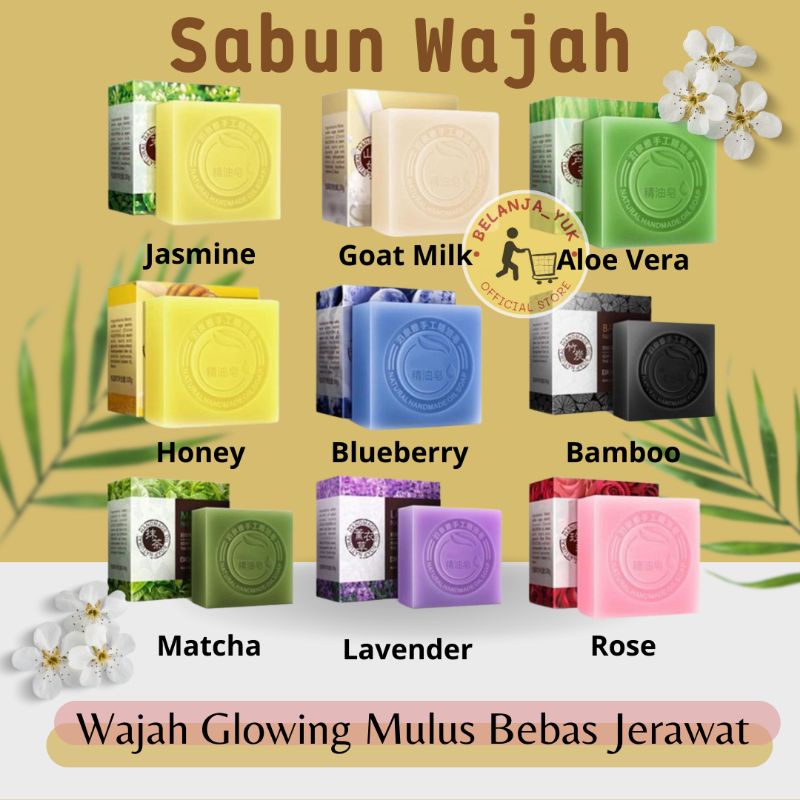 Sabun Wajah Glowing / Natural Handmade Oil Soap / Sabun Wajah &amp; Badan / Sabun Mandi Mawar / Sabun Mandi Melati / Sabun Mandi Susu Kambing / Sabun Mandi Madu / Sabun Mandi Blueberry / Sabun Mandi Lidah Buaya / Sabun Mandi Bambu / Sabun Mandi Lavender