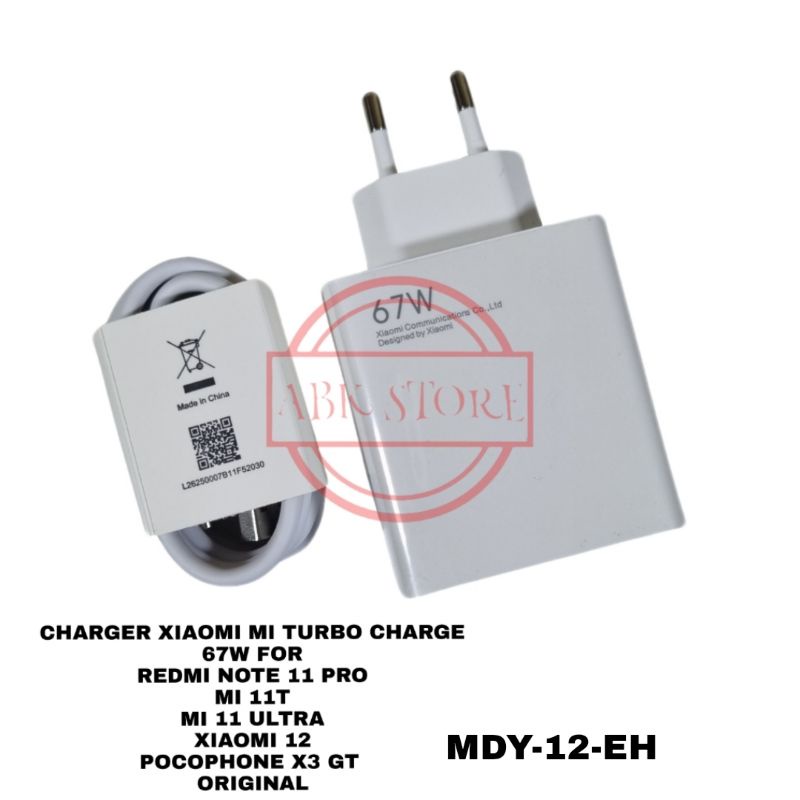 CHARGER MI TURBO CHARGE 67W XIAOMI 12 / REDMI NOTE 11 PRO / MI 11T / MI 11 ULTRA MDY-12-EH