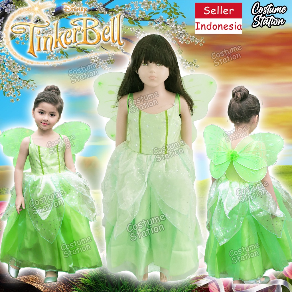 Kostum Tinkerbell Long Dress / Costume Princess Fairy Peter Pan Peri Hijau anak perempuan