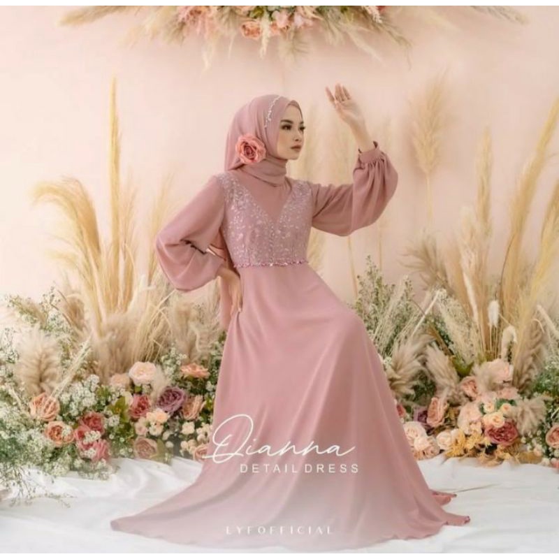 Dress pesta Muslimah - gaun kondangan - qiana dress