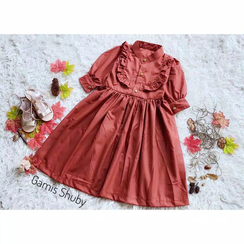GAMIS ANAK & DEWASA "GAMIS SHUBY" WARNA MERAH BATA/ GAMIS COUPLE MOMS KIDS