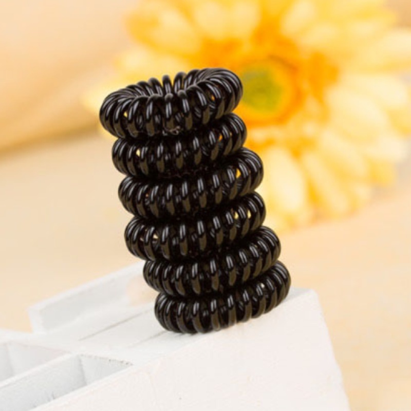 10pcs/lot 3cm Women Black Elastic Spiral Shape Hair Rope Telephone Wire Hair Ties Ponytail Holder  