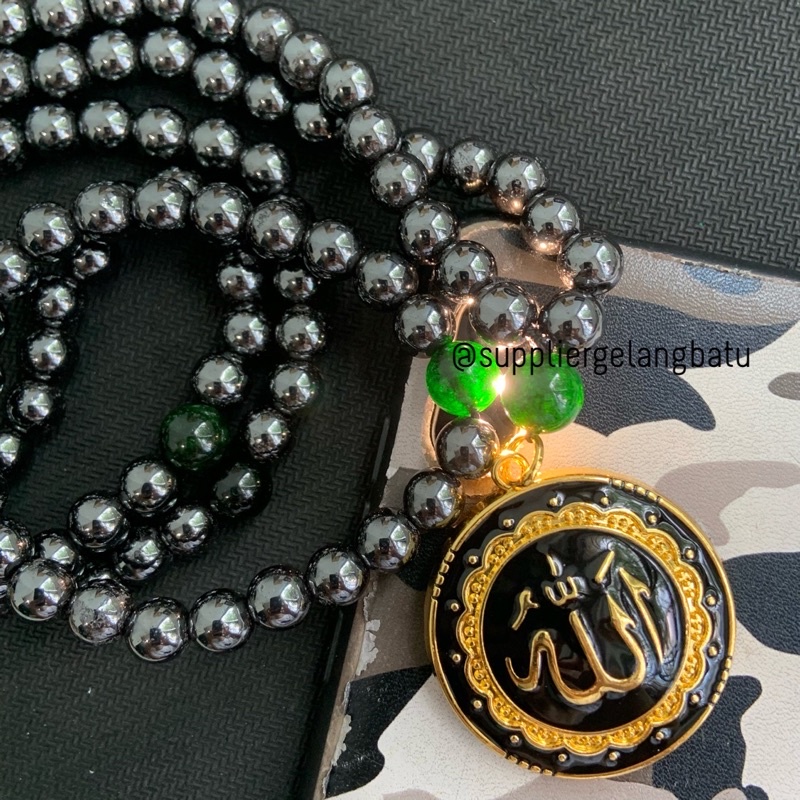 GANNAMYONG ALLAH GOLD Tasbih Blustin Badar Besi Black Jade Aceh Kalung Kesehatan