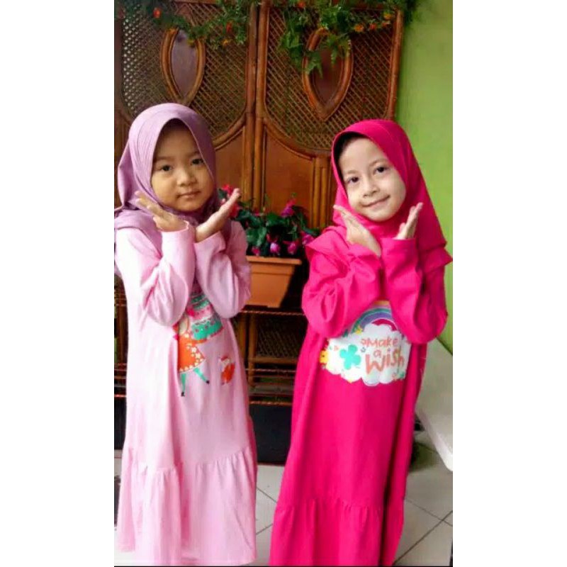 Gamis Anak Perempuan Bahan Kaos 2-8 tahun