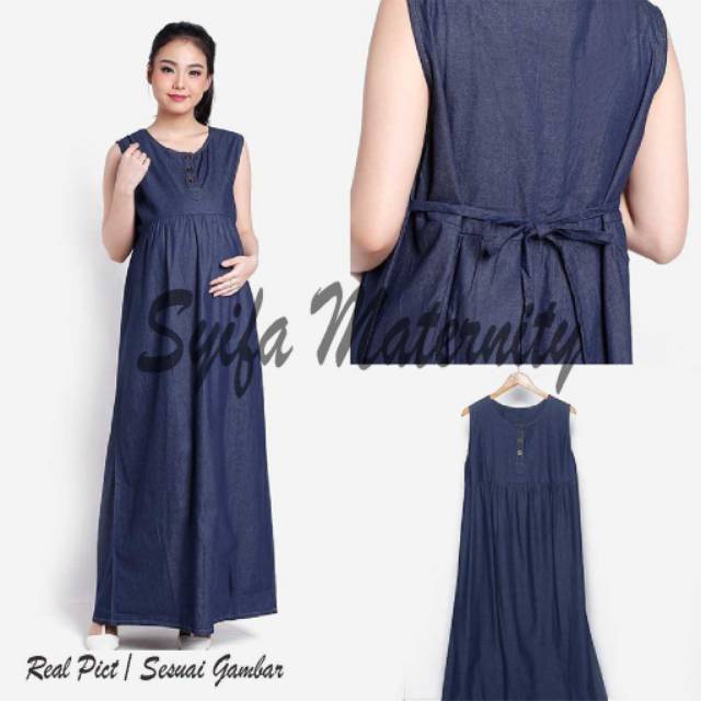 TR122 Long Dress hamil dan menyusui Jeans