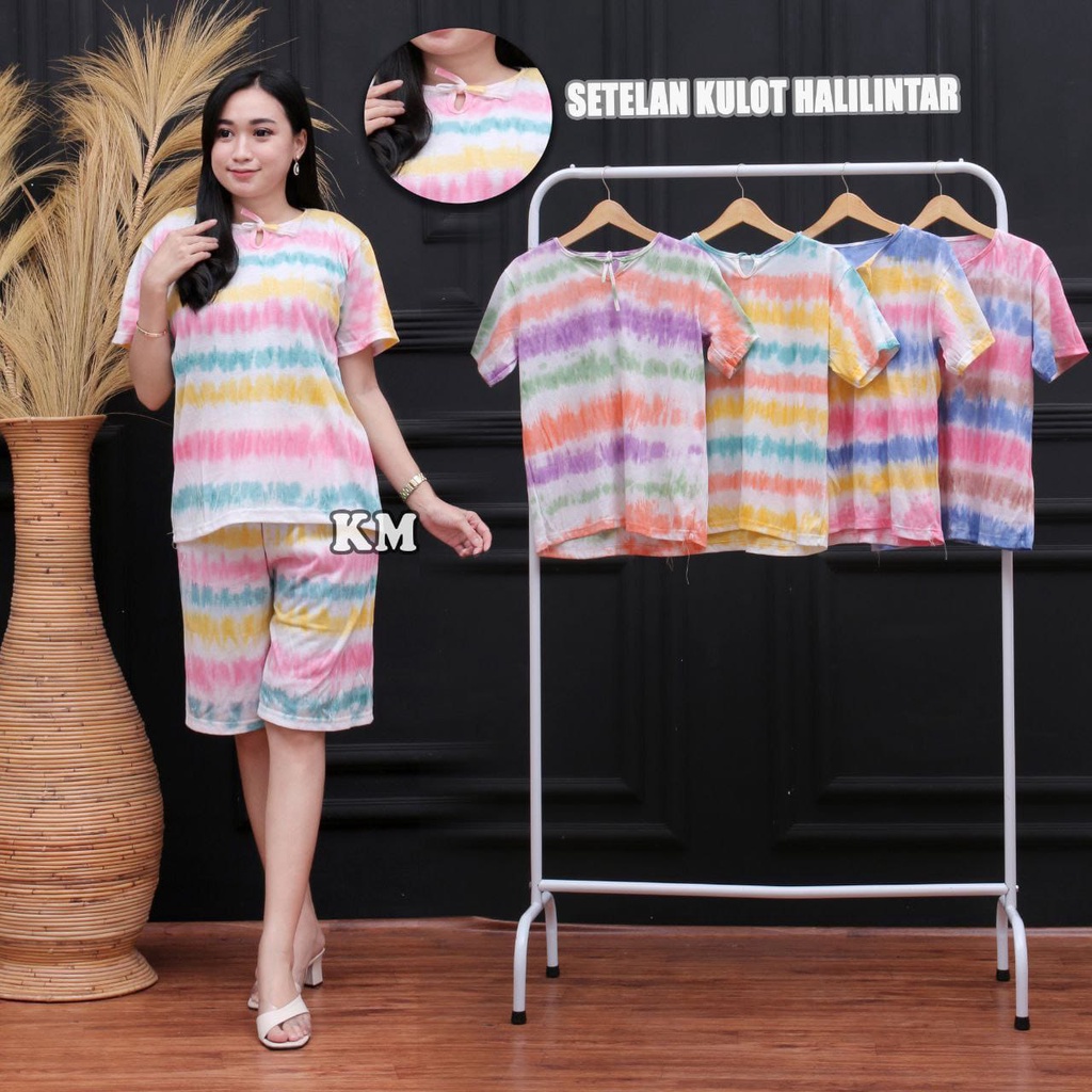 setelan kulot pendek bahan kaos adem motif batik