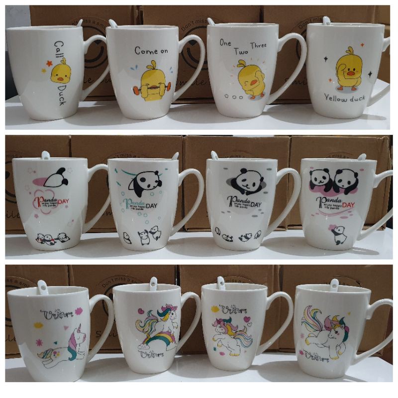 gelas keramik motif duck , unicorn dan panda dapat gelas keramik dan