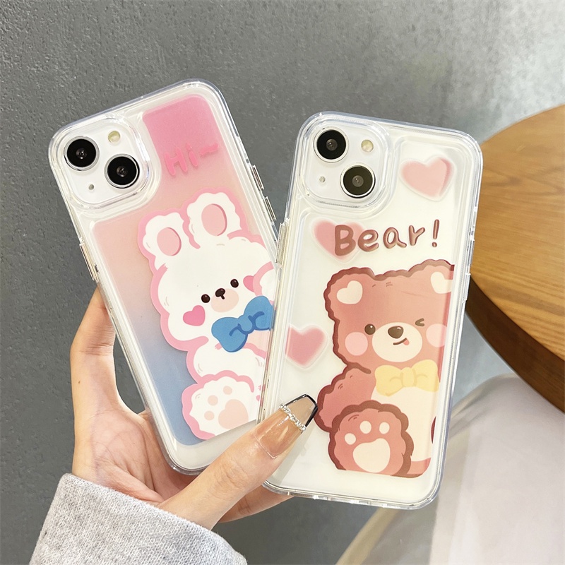 Soft Case Transparan Motif Kartun Beruang Dan Kelinci Untuk iphone 11 12 13 pro max x xs xr xsmax 7 8 plus