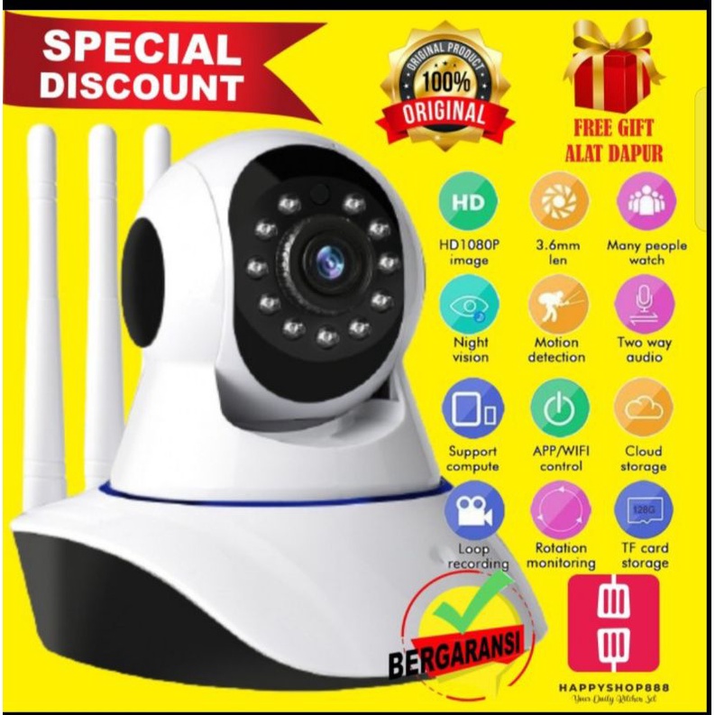 IP Cam CCTV WiFi V380 HD 1080P Night Vision 3 antena IP kamera wireless