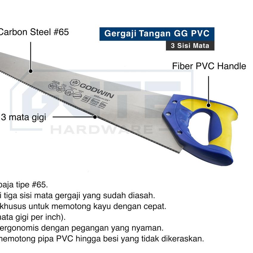 ♪ Gergaji Tangan 3 Mata / Handsaw "GODWIN" Untuk Kayu / Triplek / Pipa PVC / Gypsum / GRC Board ➵