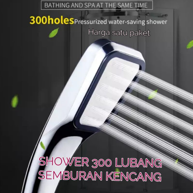 Paket Kran Plus Hand Pancuran Shower 300 lubang komplit Stainless Deras Set