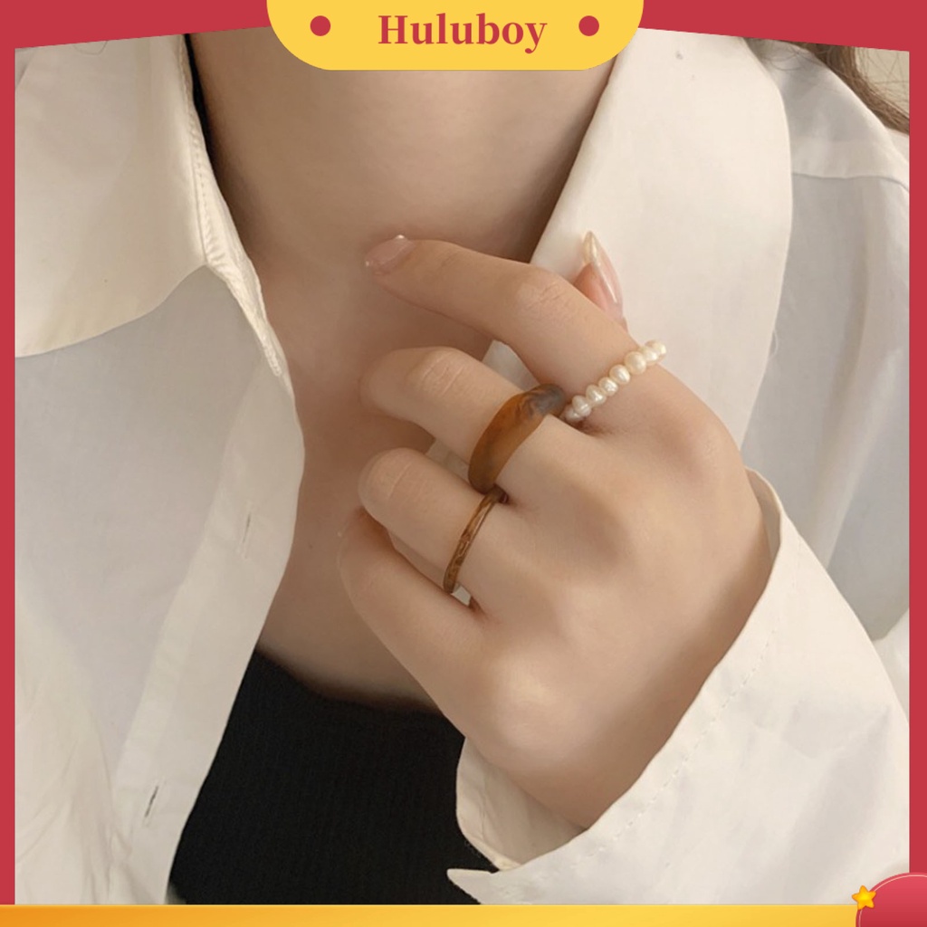 Hu Hu Hu Hu Hu Alat Bantu Pasang Kacamata♡ 3pcs / Set Cincin Jari Transparan Aksen Mutiara Imitasi Gaya Simple Untuk Wanita
