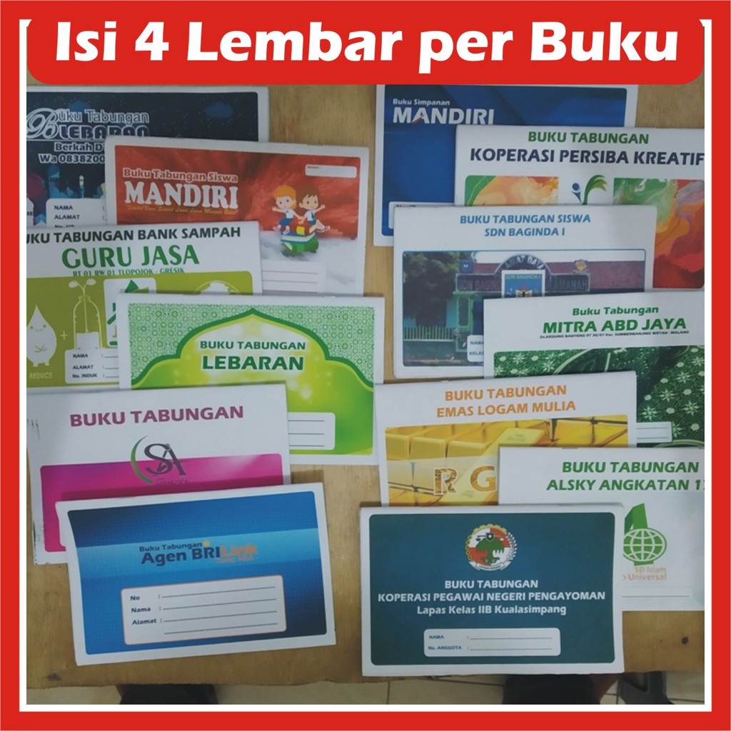 Buku Tabungan Custom - GRATIS DESAIN ! Isi 4 Lembar / 16 Halaman per