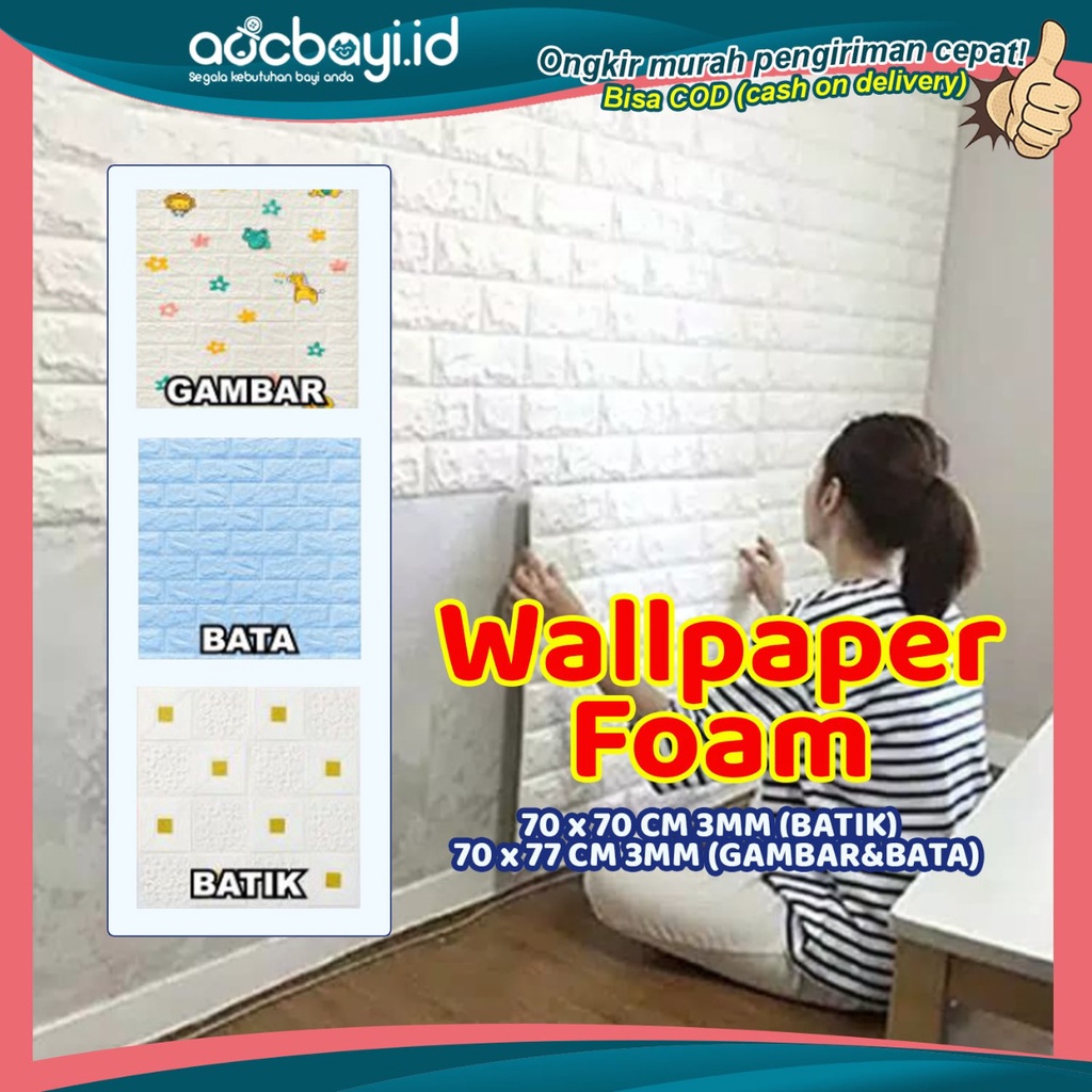 ☀ACCBAYI☀ WPP001 Wallpaper Dinding Foam 3D Motif Batu Bata Batik Gambar Anak Dekorasi Sticker Murah