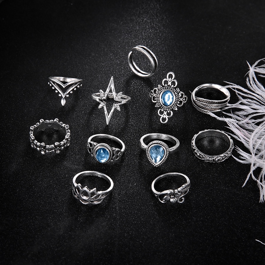11-piece Gemstone Ring Accessories Retro Personality Harajuku