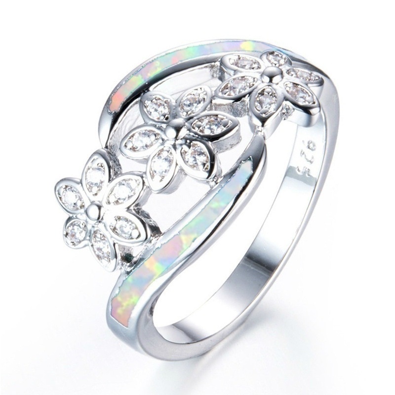 Opal Diamond Three Flowers Female Ring