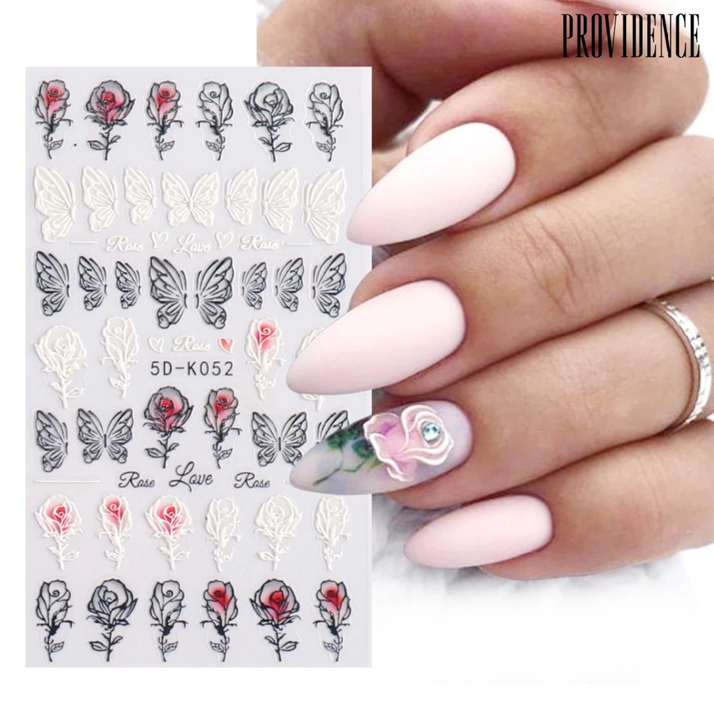 Providence Stiker Kuku Motif Kupu-Kupu / Bunga / Lace 5d Untuk Nail Art / Manicure Diy