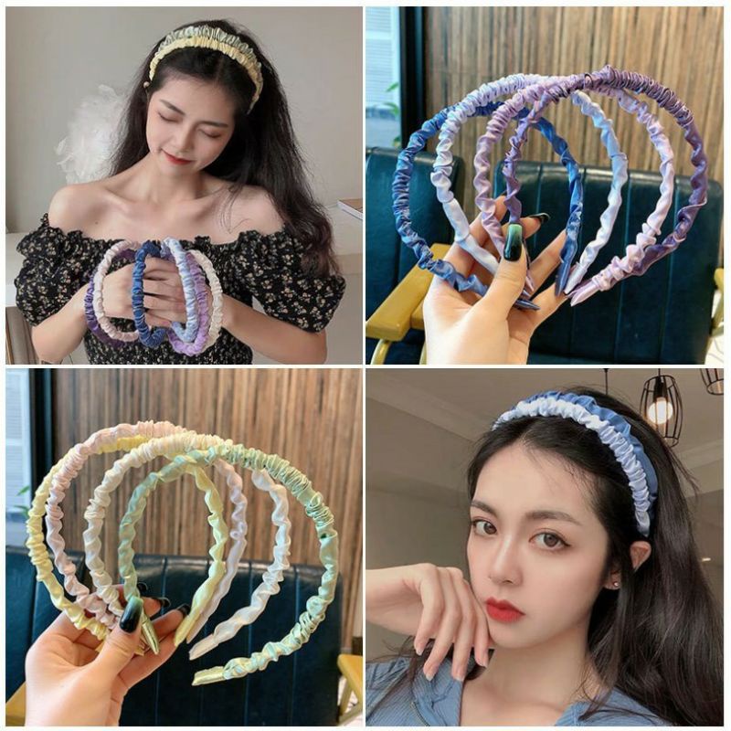 (COD)Bando Kerut Wanita Gaya Korea Aksesoris Fashion/ Bandana Scrunchie Korea Aneka Warna import