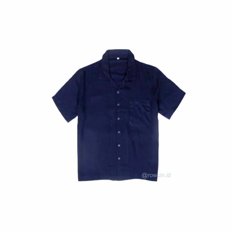 KEMEJA HAWAI POLOS UNISEX KATUN RAYON KEMEJA LENGAN PENDEK-Hawai Navy