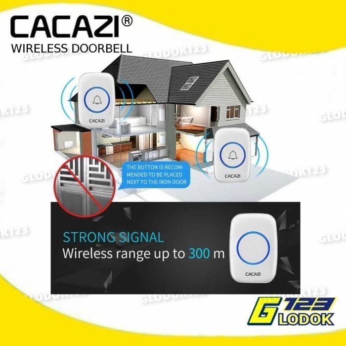 Wireless Doorbell Waterproof Door Bel Pintu rumah kantor Sensor CACAZI with LED 60 Tones Door Bell