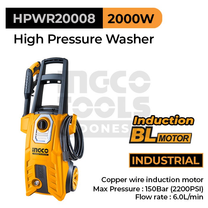 Brushless Jet Cleaner (150 Bar) INGCO HPWR20008 - Mesin Pompa Cuci Steam Pressure Washer Mobil Motor