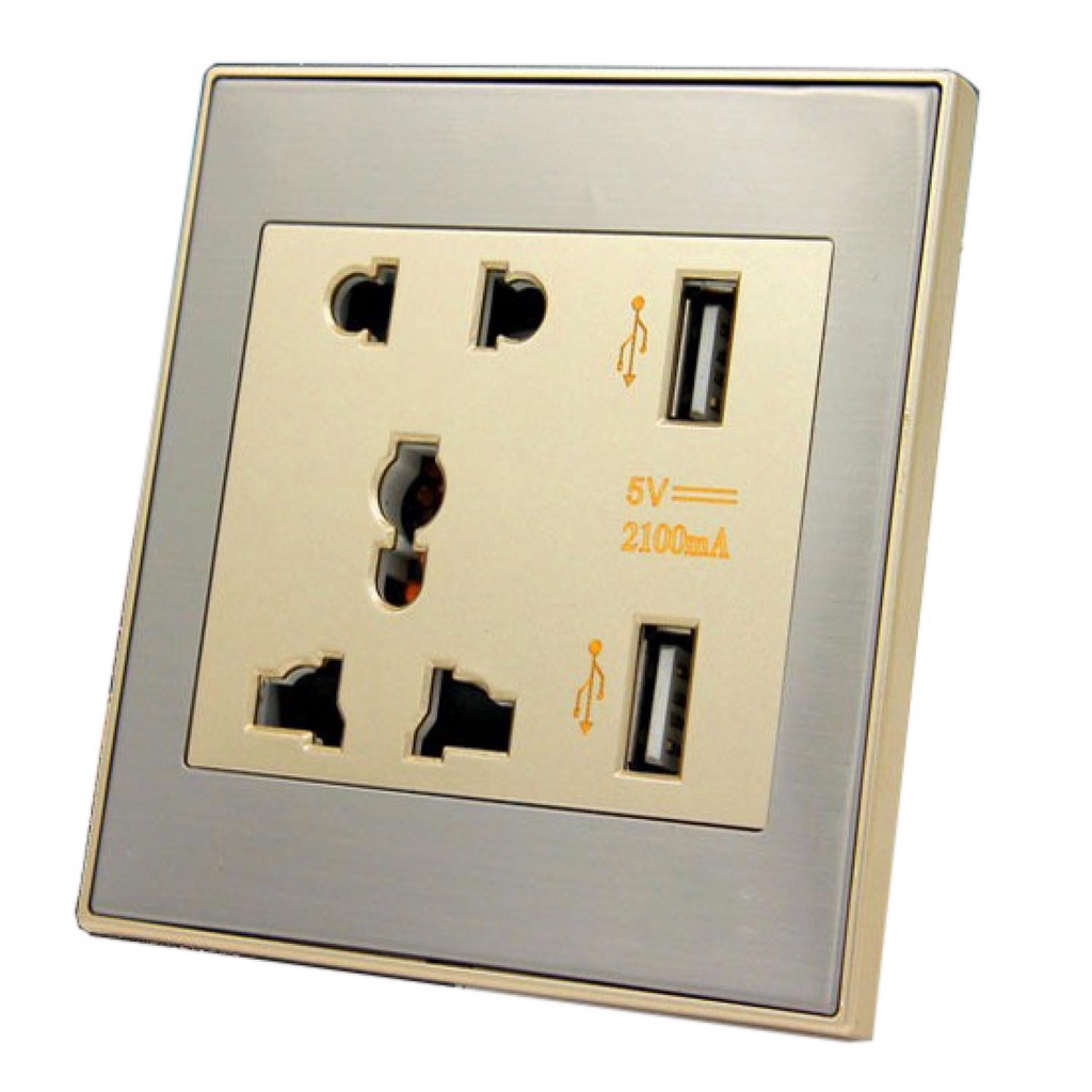 Kontak Universal UK EU US &amp; 2 USB Port  /  Saklar Dinding Tempel Rumah Broco Modern / Stop Kontak Usb Charger 2 Lubang Wall Socket Universal /Saklar Colokan Listrik Mengisi Daya Baterai Alat Elektronik Lainnya / Stop Kontak USB Charger Murah Original