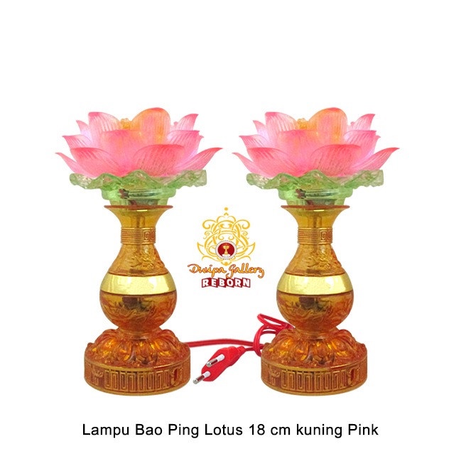 Lampu altar sembahyang LED Bao Ping Lotus 18 cm Kuning pink