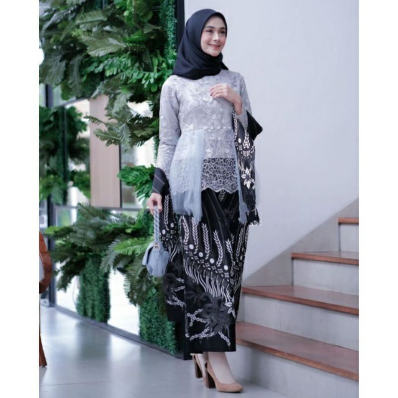 Set Kebaya Modern Clara silver ( grey ) kebaya kondangan wisuda tunangan