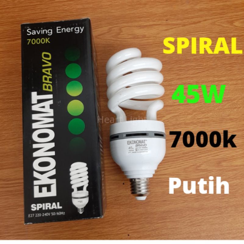Lampu spiral 45watt 7000k putih/Ekonomat bravo 45w daylight spiral high power