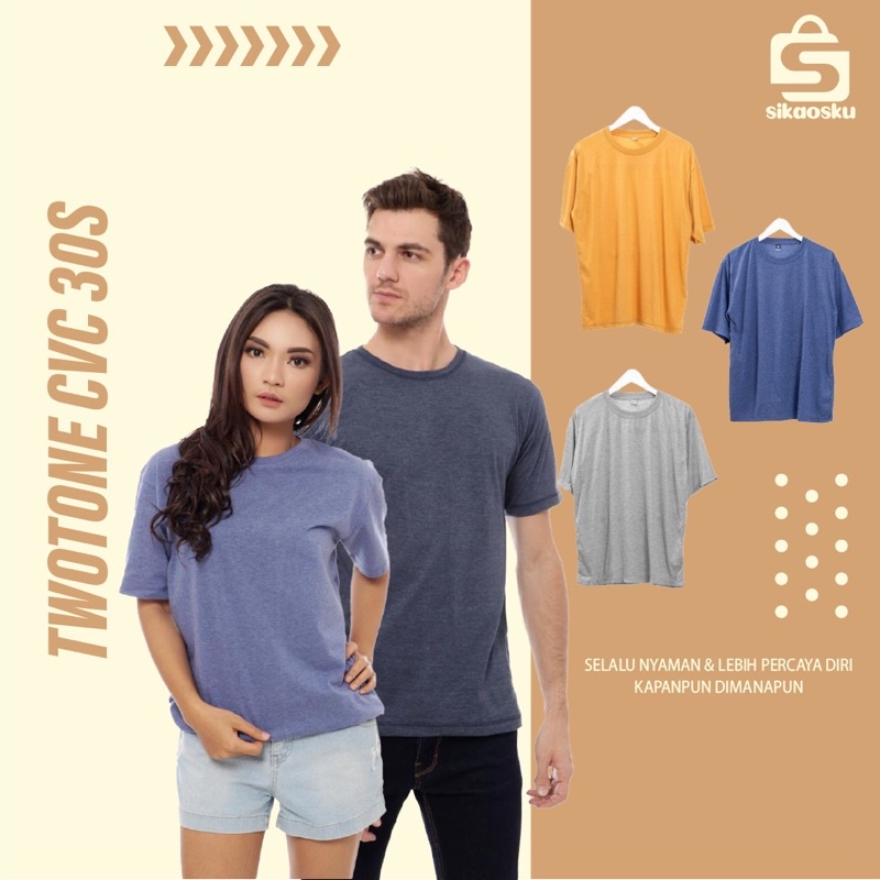 KAOS POLOS COTTON TWOTONE MISTY LENGAN PENDEK 30’S /  PRIA &amp; WANITA 100% DISTRO ORIGINAL